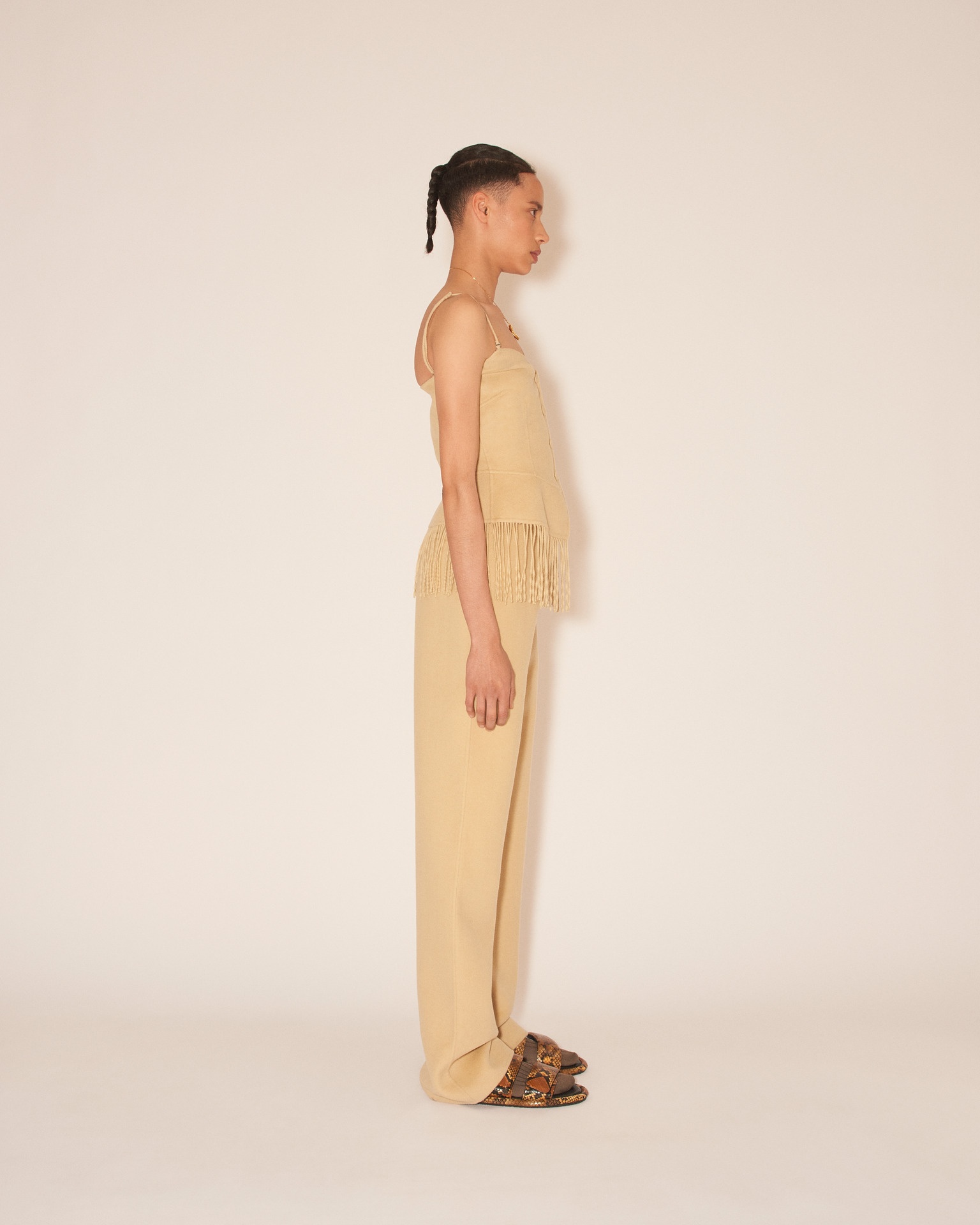 BYA - High waisted straight pants - Creme - 3