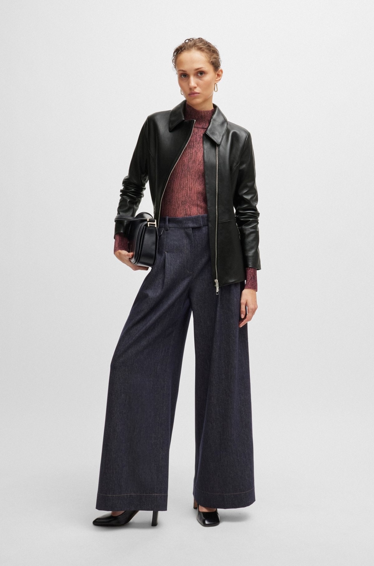 LEATHER JACKET WITH ASYMMETRIC TWO-WAY ZIP - 3
