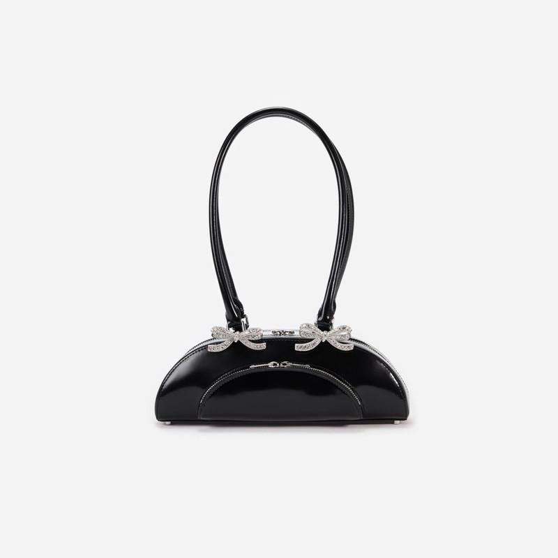 Black Leather Curved Shoulder Bag - 1