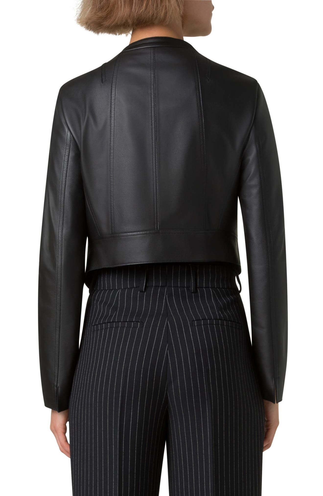 Akris Ariel Asymmetric Leather Crop Jacket in Black at Nordstrom - 2