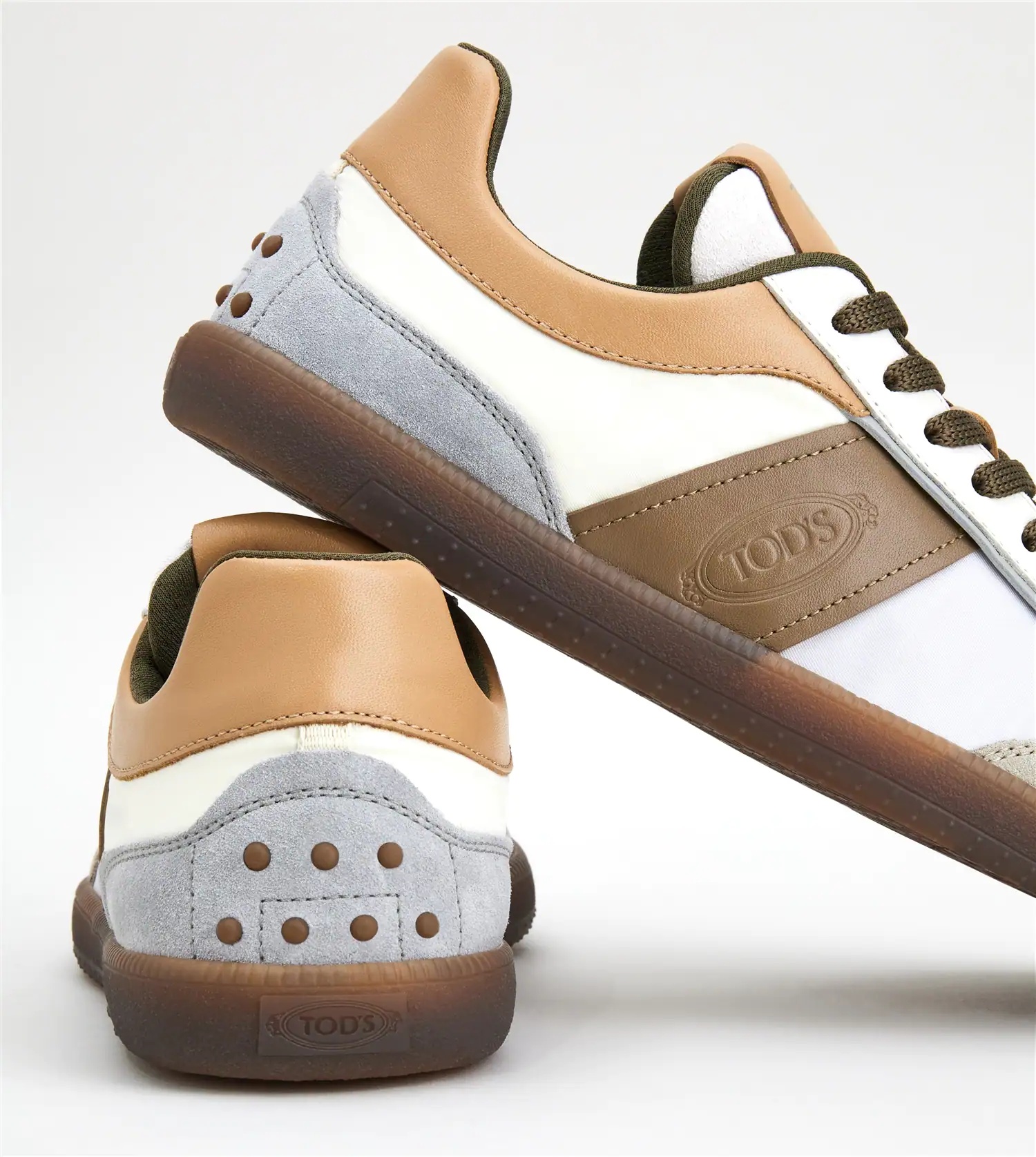TOD'S TABS SNEAKERS IN LEATHER AND FABRIC - WHITE, BEIGE, GREY - 6