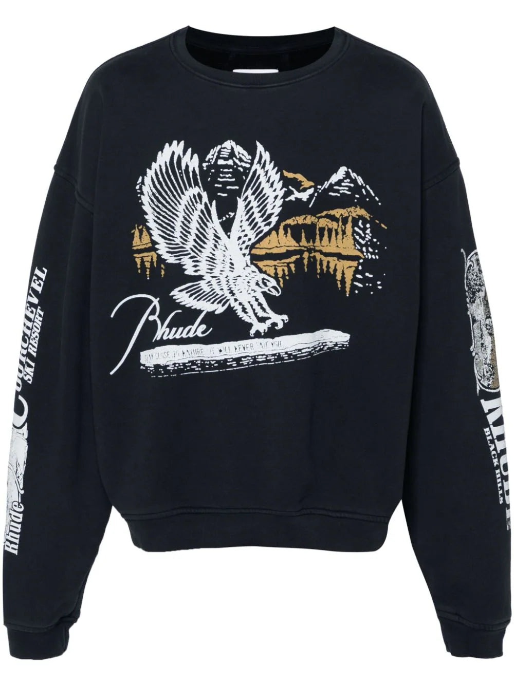 RHUDE PENNANT FLAG CREWNECK SWEATSHIRT (VTG BLACK) - 1