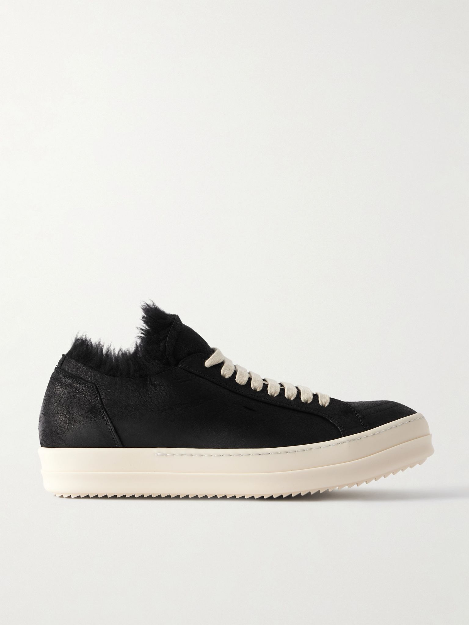 Curly Shearling-Lined Leather Sneakers Black - 1
