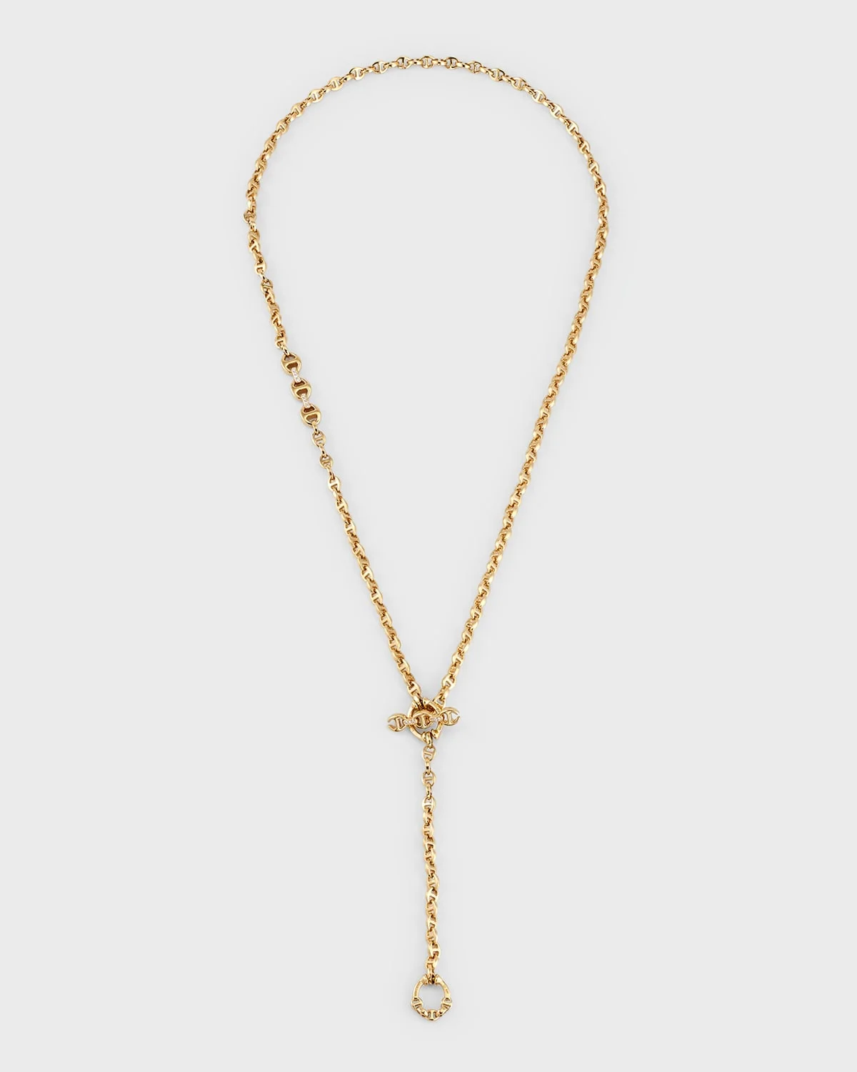 18K Yellow Gold Diamond Open-Link Chain Necklace - 1