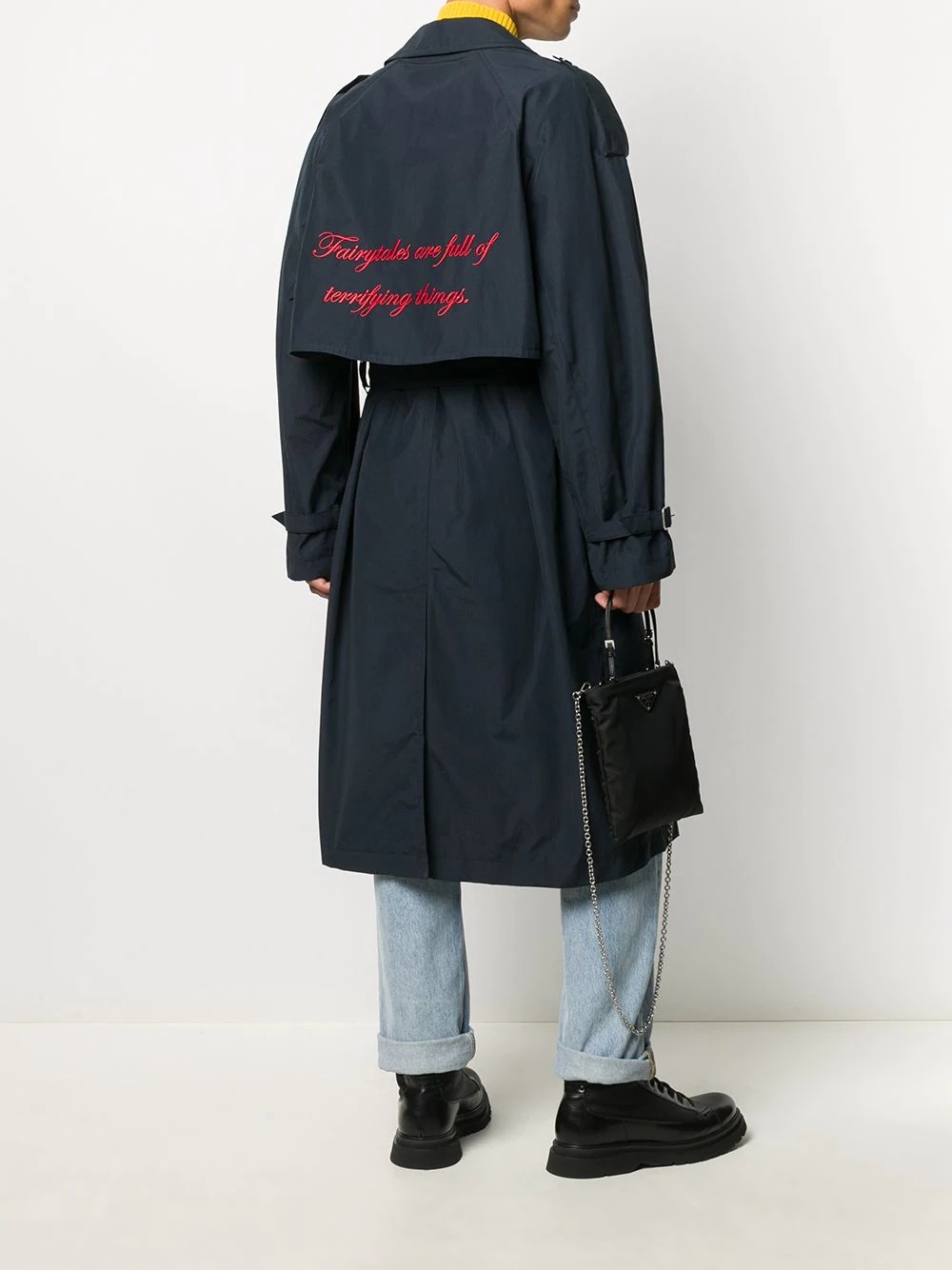 slogan-embroidered trench coat - 2