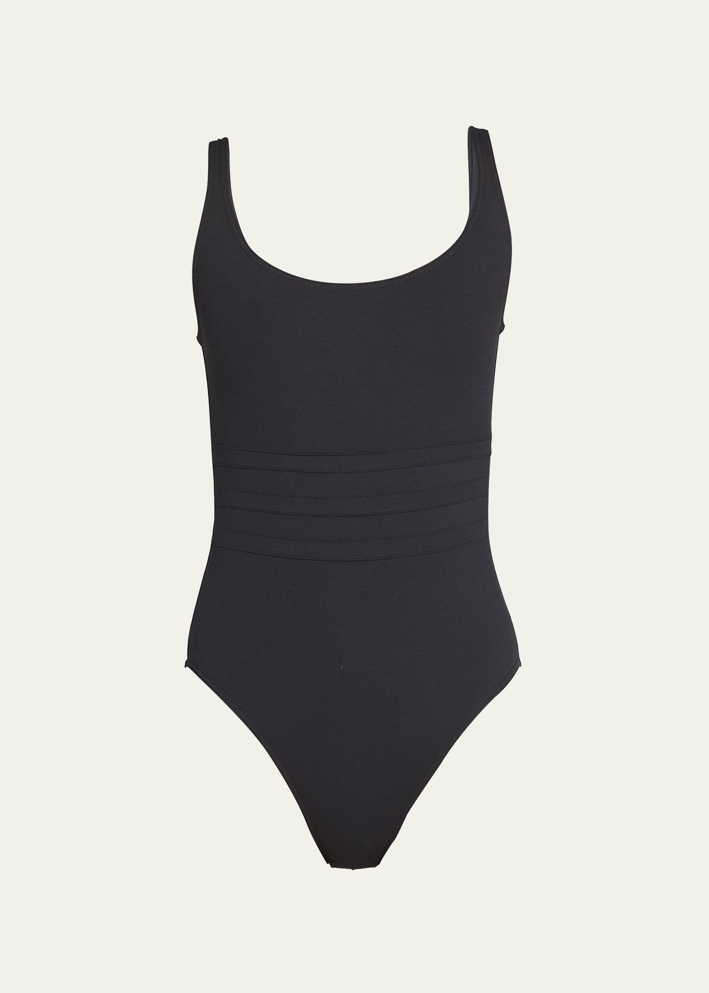 Asia Scoop-Neck One-Piece Swimsuit with Waistband Detail - 1
