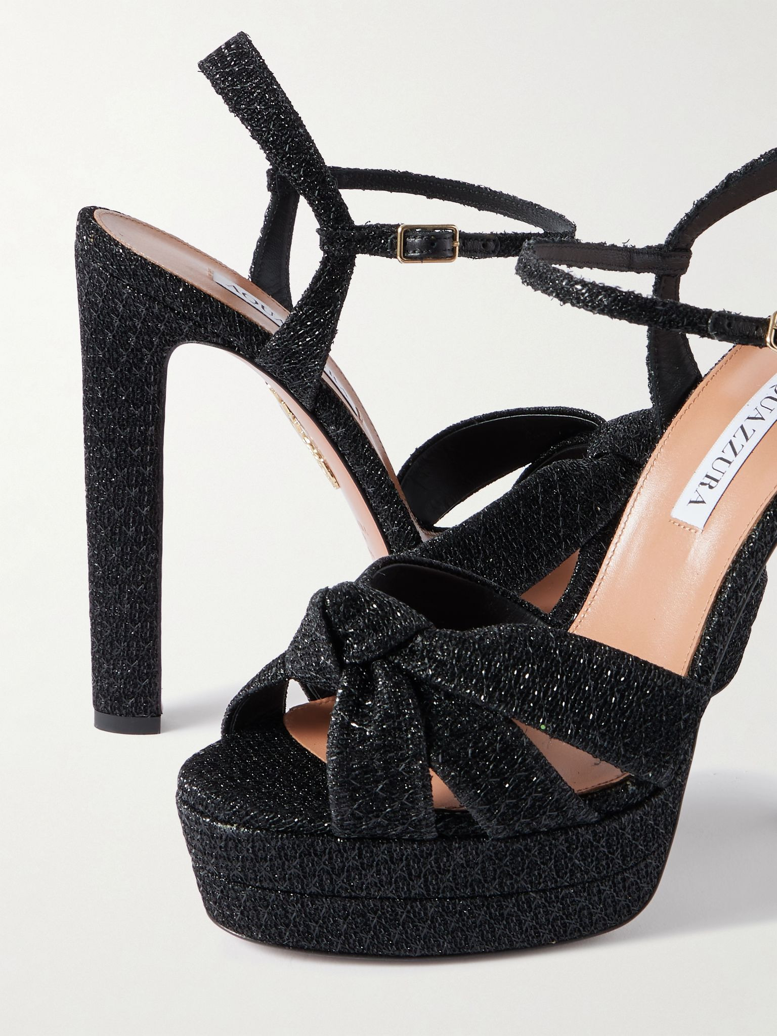 Nina Plateau 130 knotted metallic woven platform sandals Black - 4