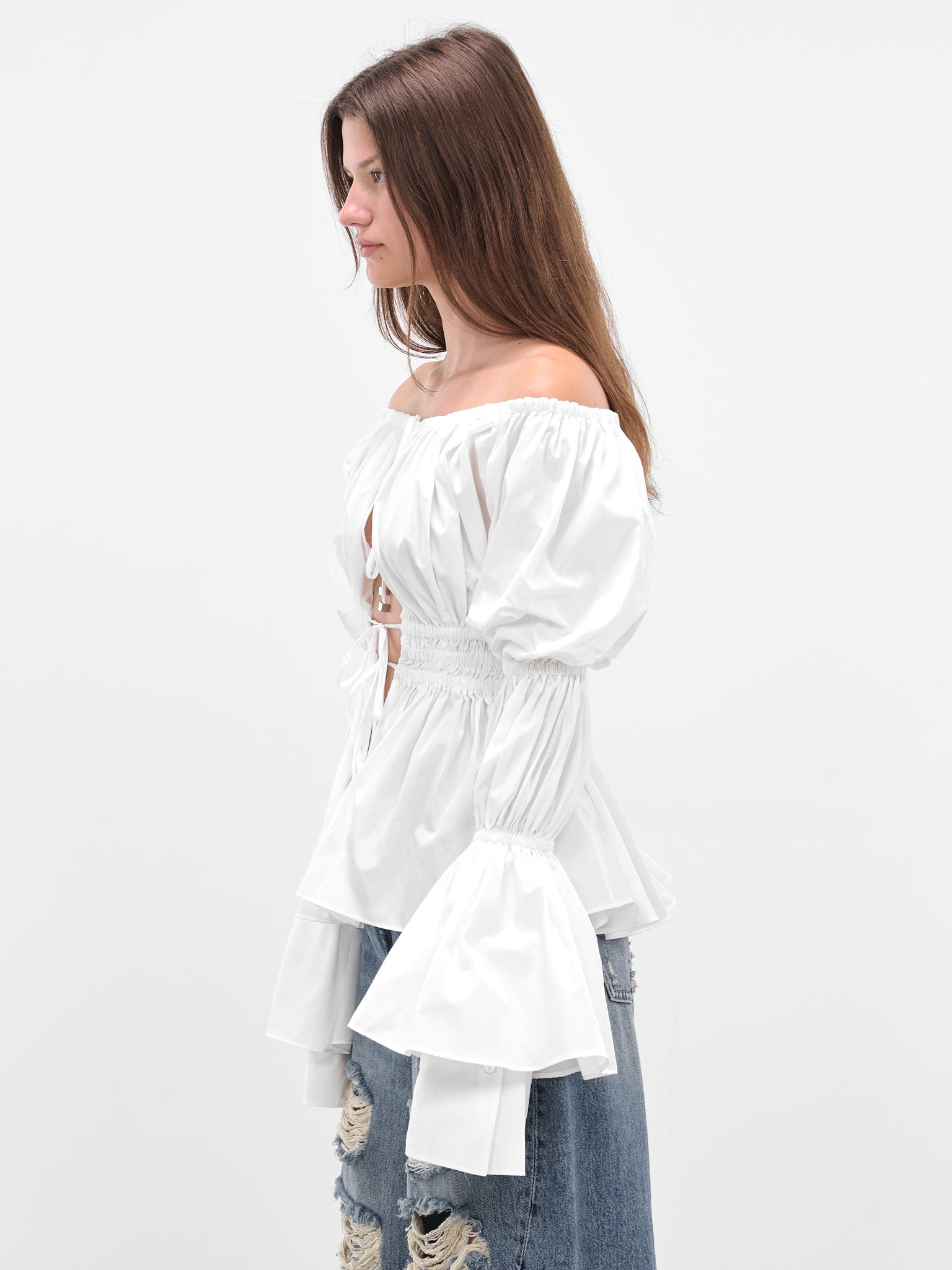 White Taffeta Ruffled Blouse - 2