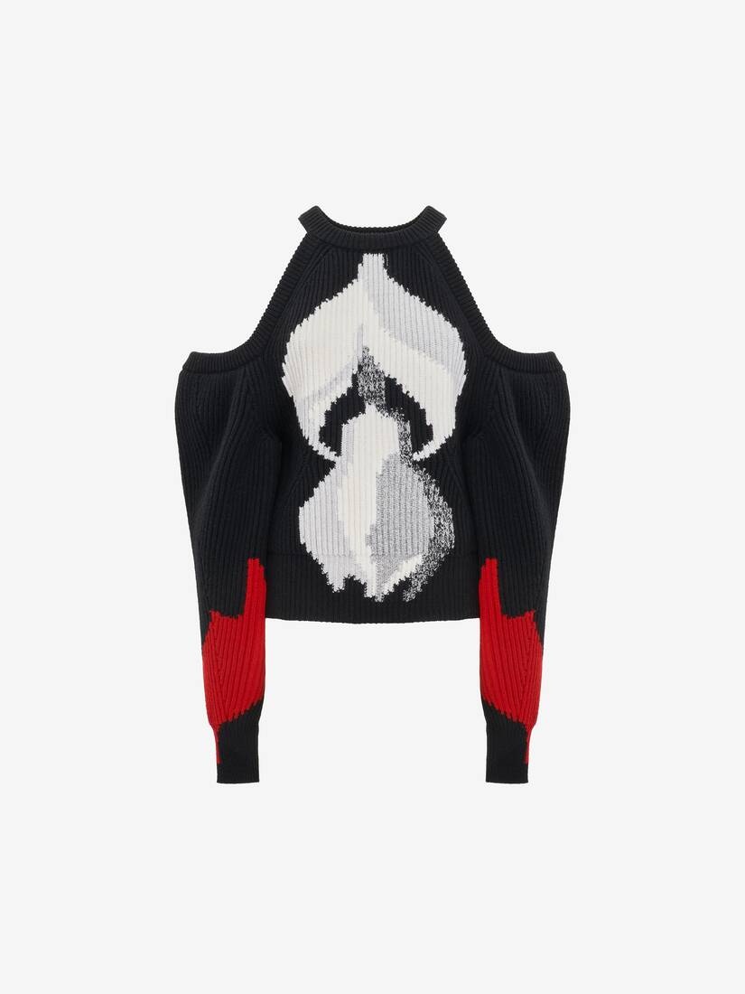 Women's Upside-down Orchid Jumper in Black/red/grey - 1