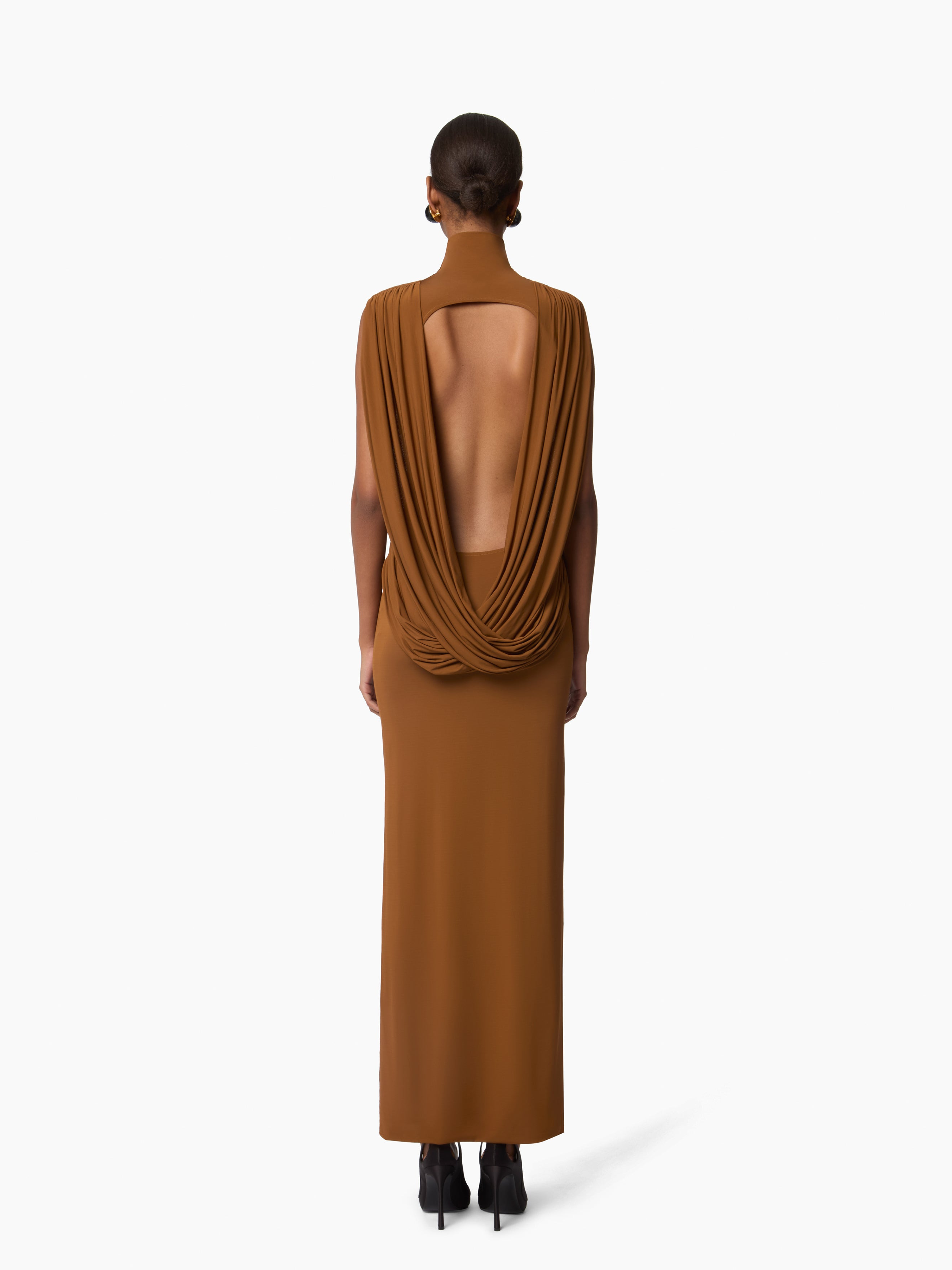 Brown Long Draped Dress - 4