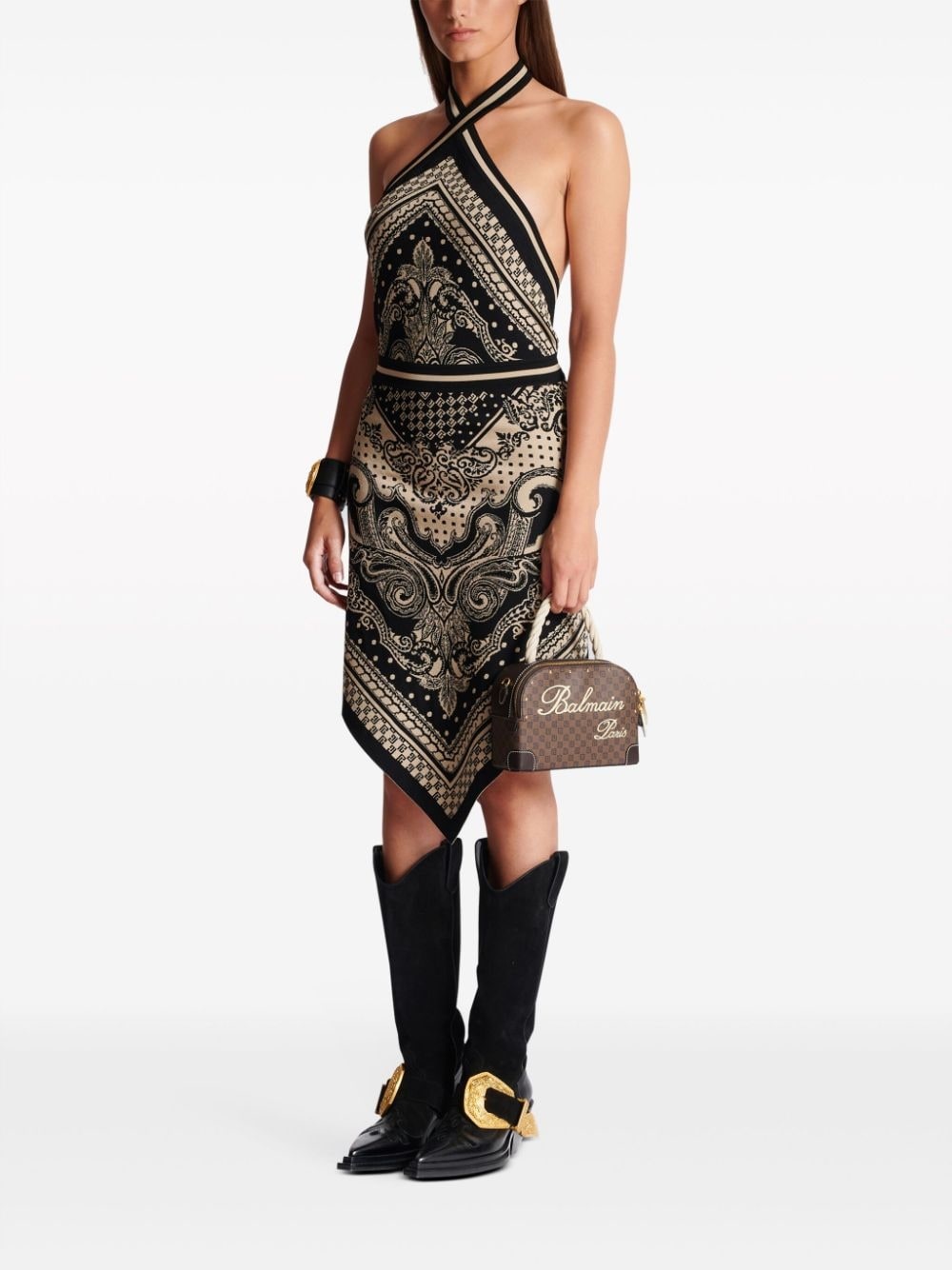 monogram backless fine-knit dress - 2
