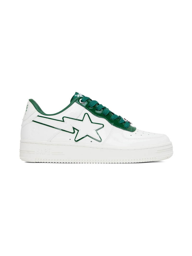 White & Green Patent Leather Sneakers - 1