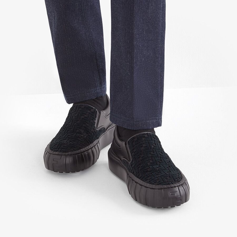 Black fabric slip-ons - 5