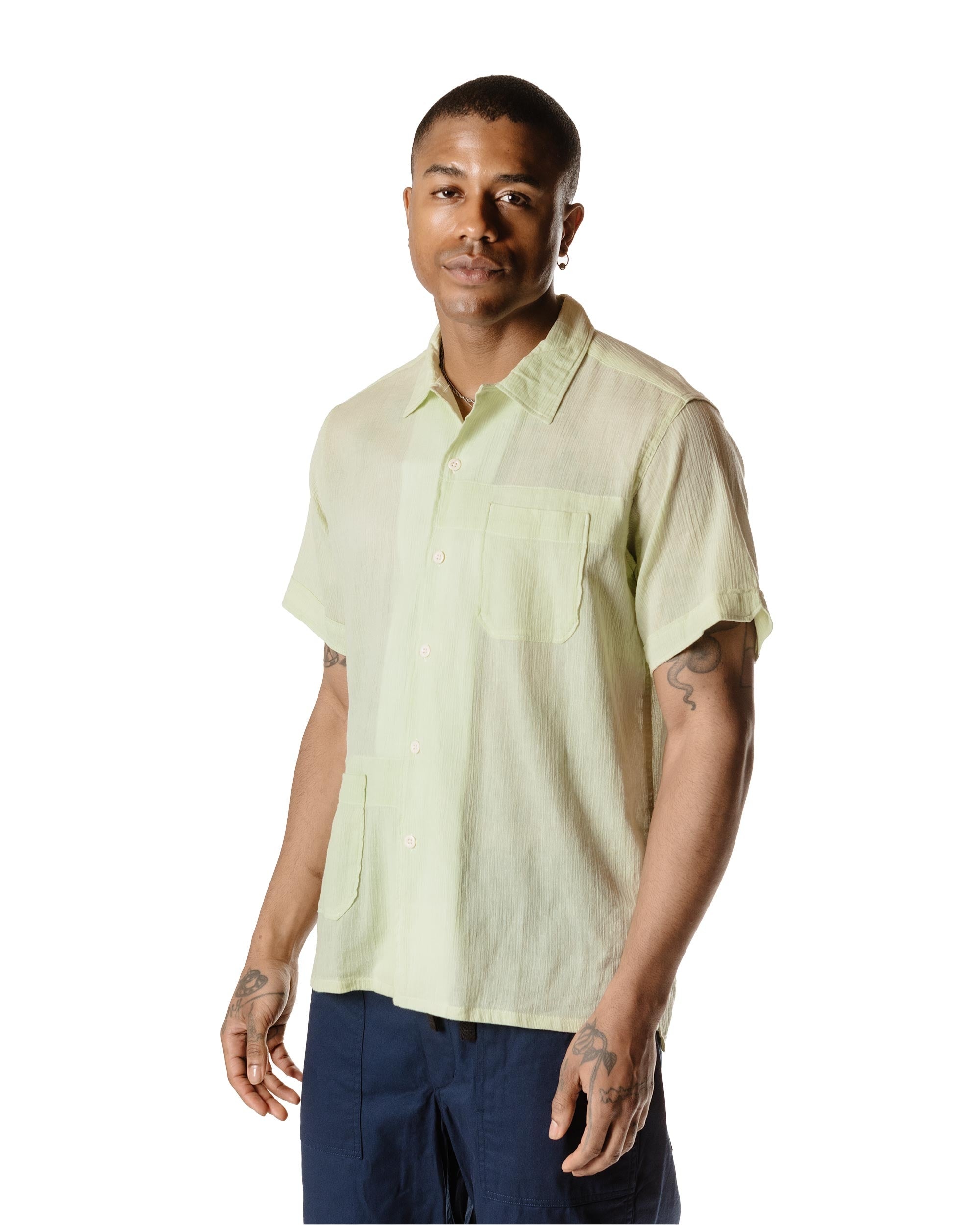 Camp Shirt Lime Cotton Crepe - 3