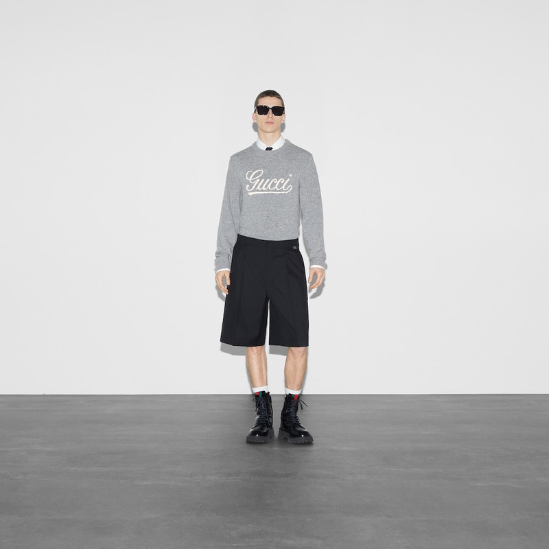 GUCCI Wool blend twill short with Web outlook