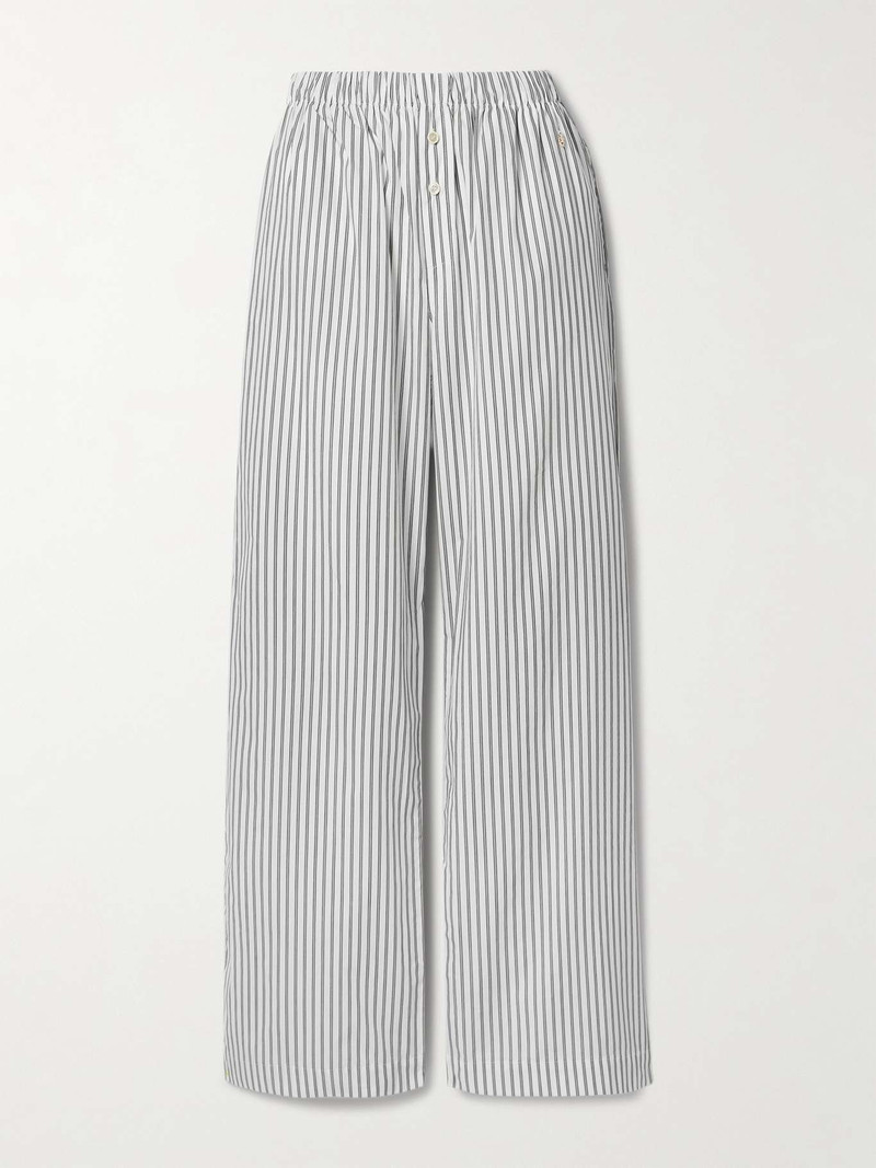 Striped cotton-poplin wide-leg pants White - 1