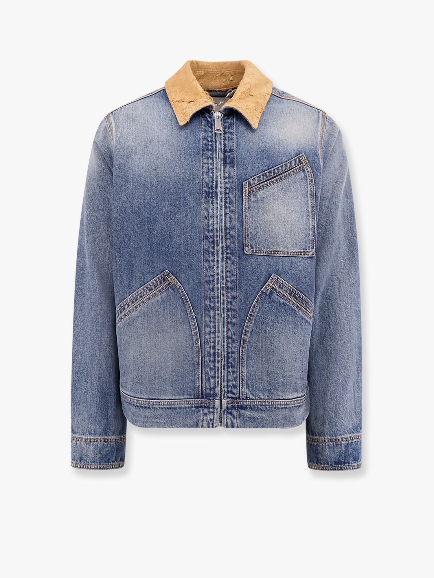 Alexander Mcqueen Washed Blue Ddenim Jacket With Suede Collar - 1