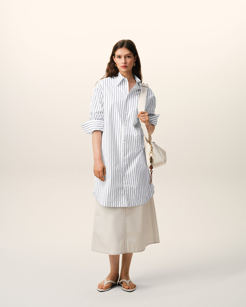 AMI Paris WHITE STRIPED COTTON AMI DE COEUR WIDE SHIRT DRESS outlook