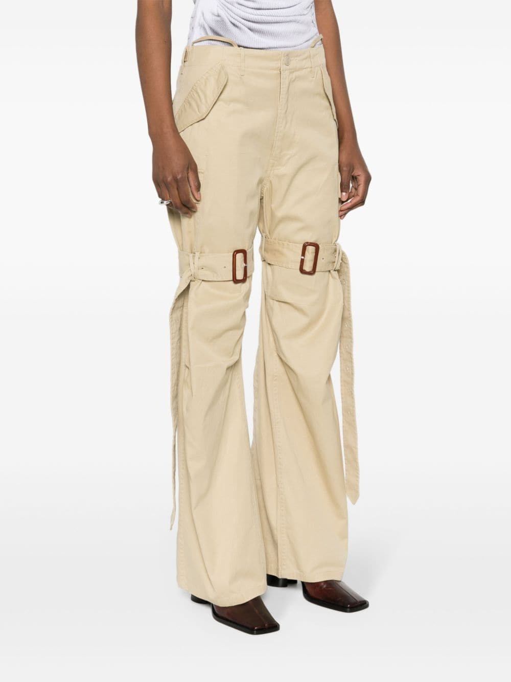 wide-leg cotton cargo trousers - 3