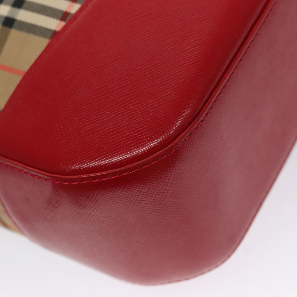 Burberry Nova Check Hand Bag Canvas Leather Beige Red Gold - 16