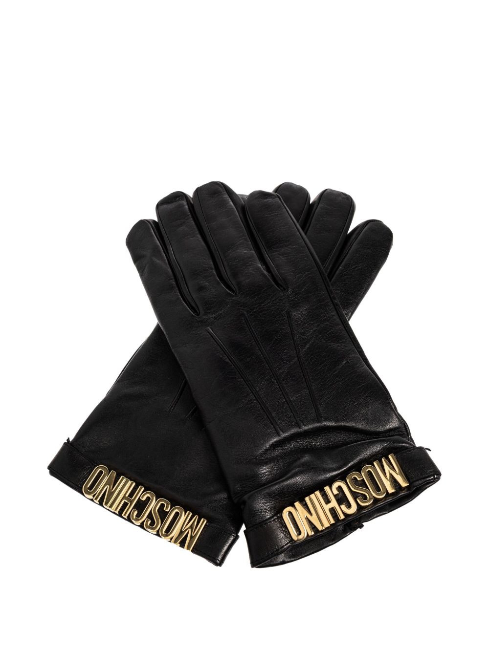 logo-plaque leather gloves - 1