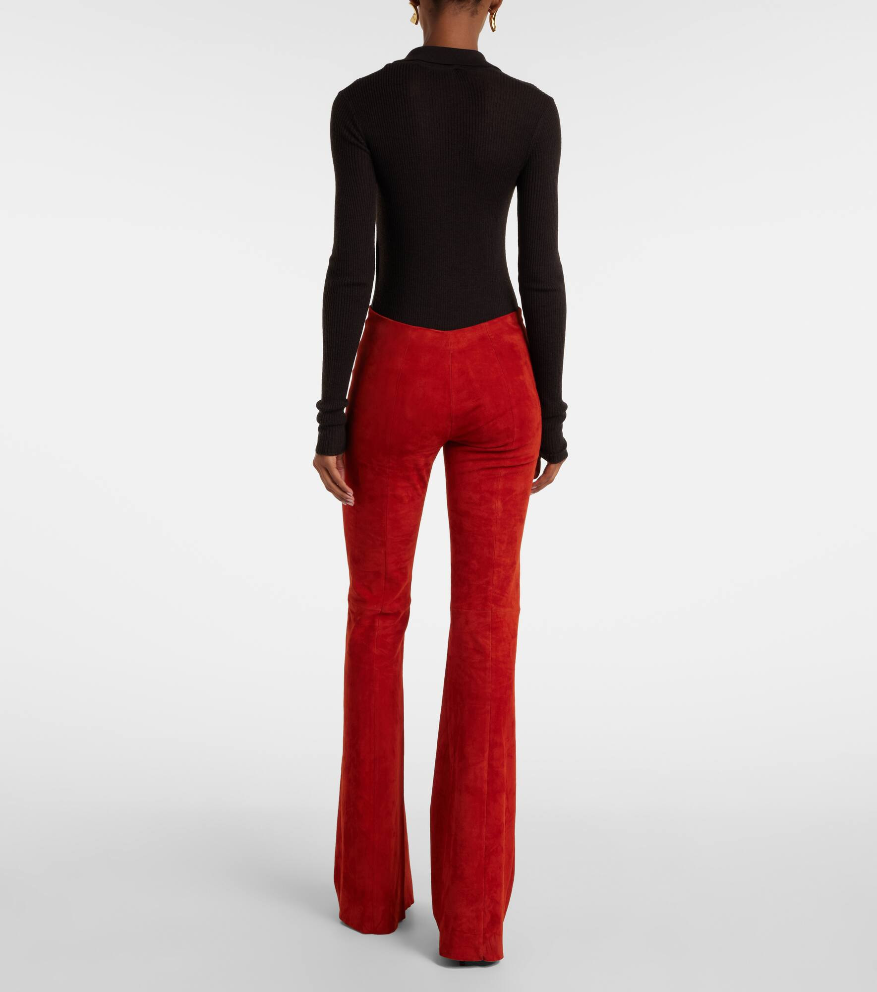 Gege high-rise suede flared pants - 3