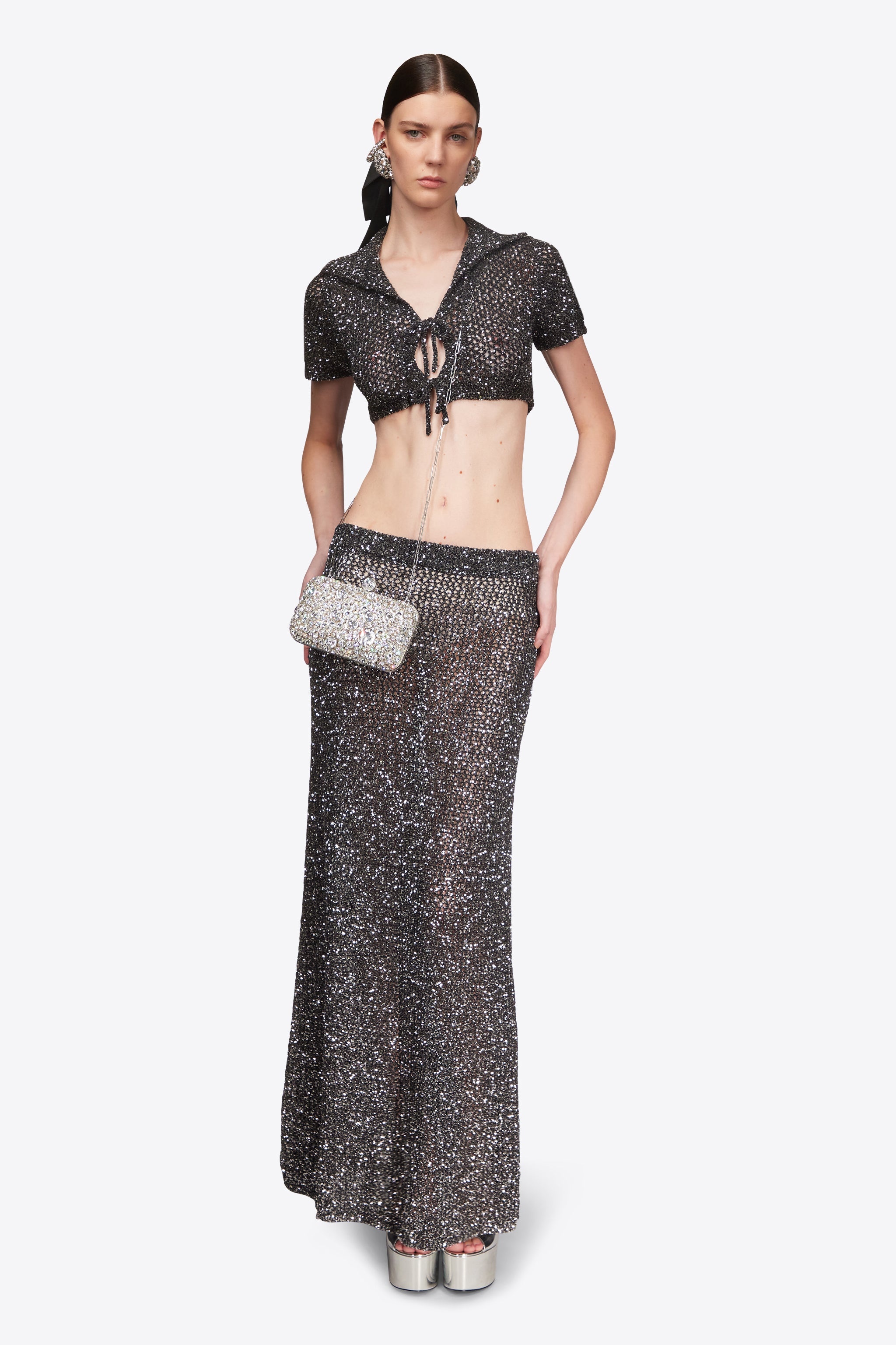 SEQUIN CROCHET SHORT SLEEVED CARDIGAN - 3