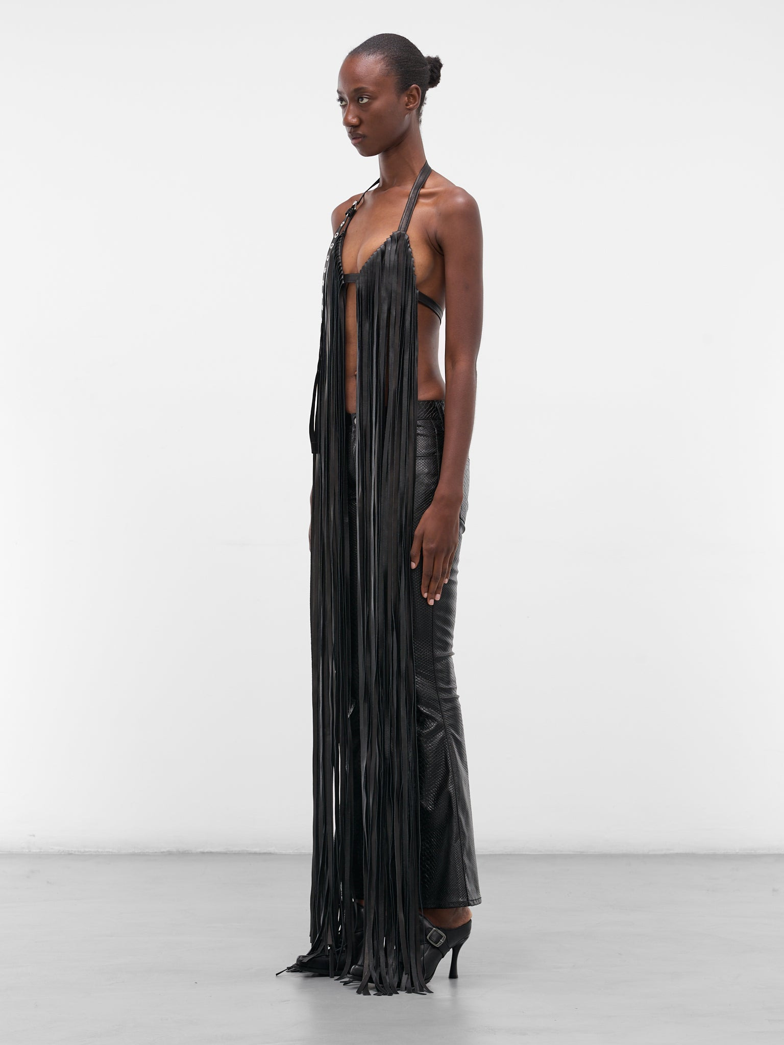 Vaquera Black Leather Fringe Top - 2