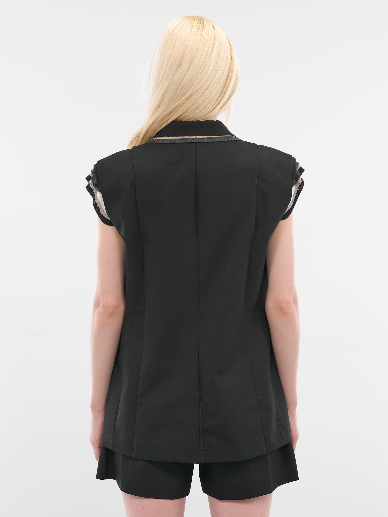 Black Deconstructed Wool Blazer Vest - 3