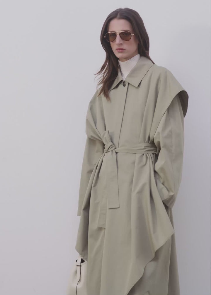 Layered cotton cupro trench wet sand - 6