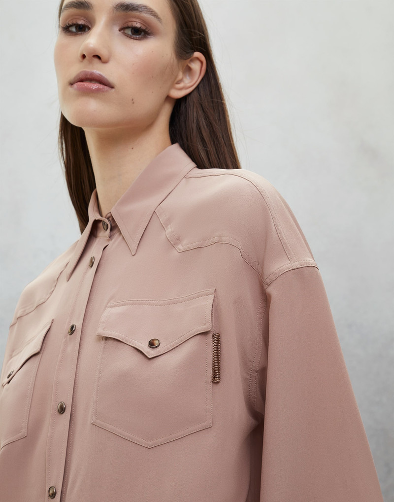 Silk crêpe de Chine shirt with shiny tab 3