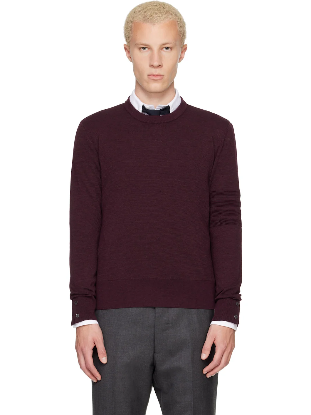 Burgundy Ottoman Milano Stitch 4-Bar Bomber Sweater - 1