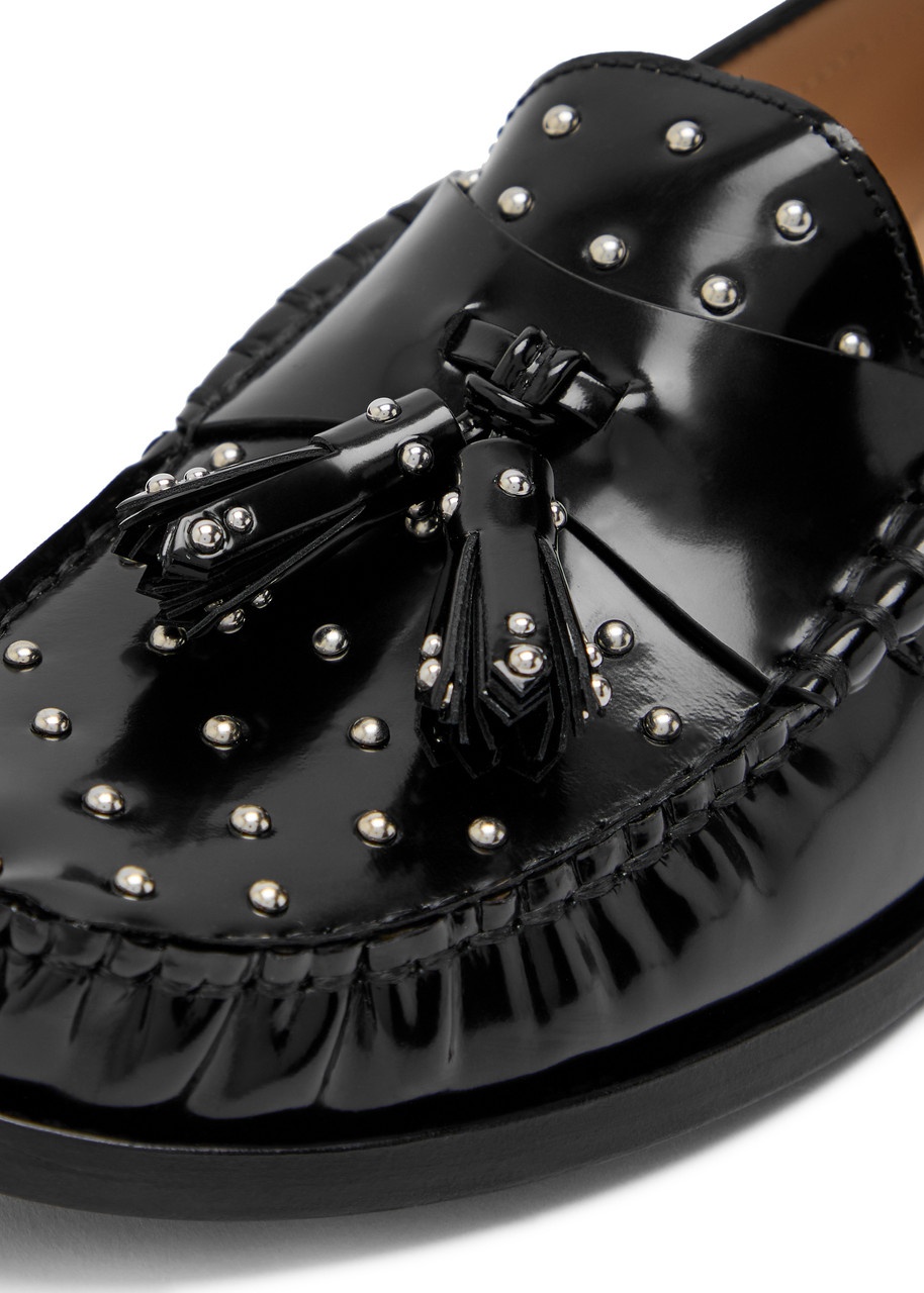 Stuart Weitzman Lottie Studded Glossed Leather Loafers - 4