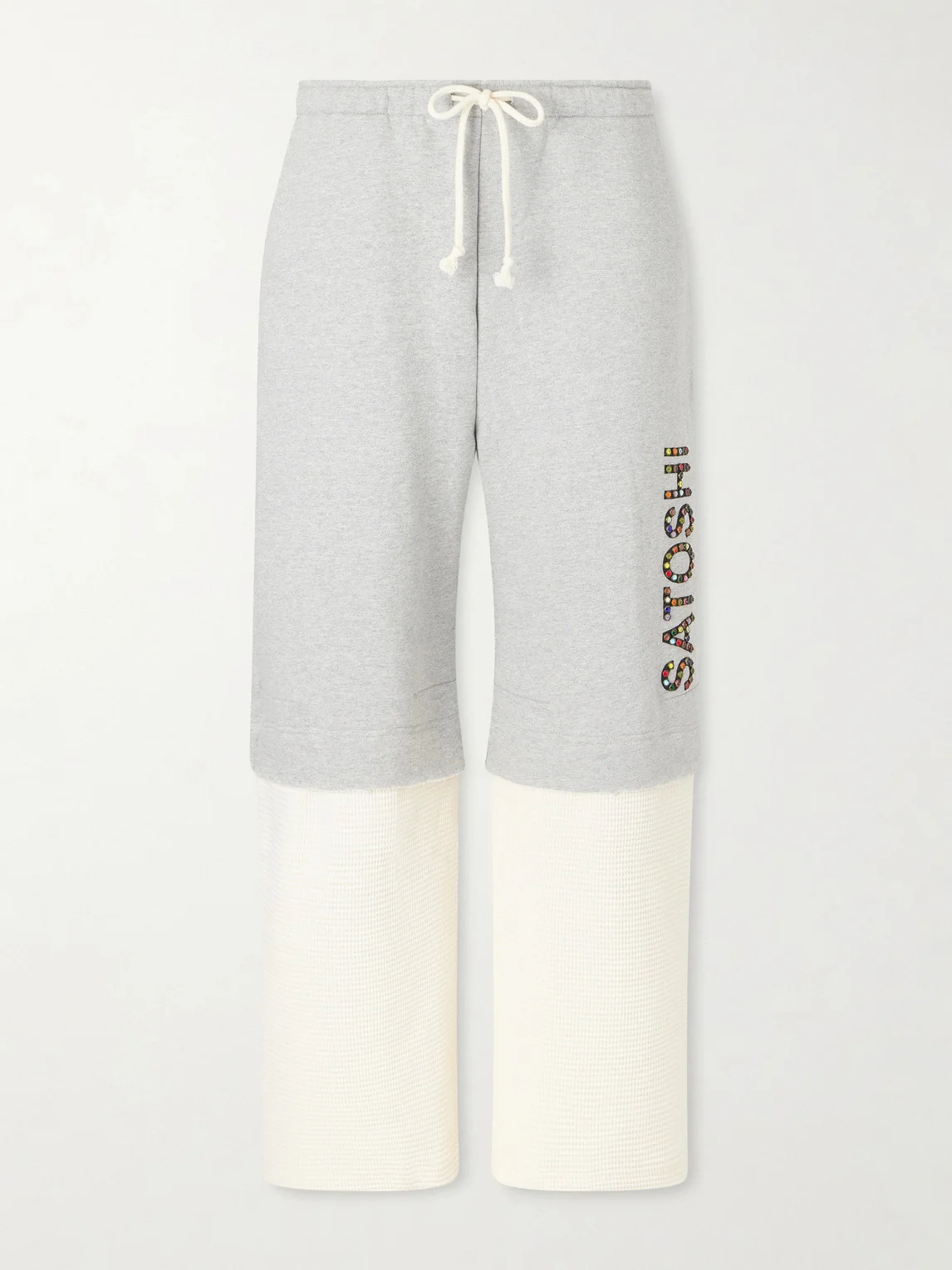 Wide-Leg Logo-Embellished Cotton-Jersey and Waffle-Knit Sweatpants - 1