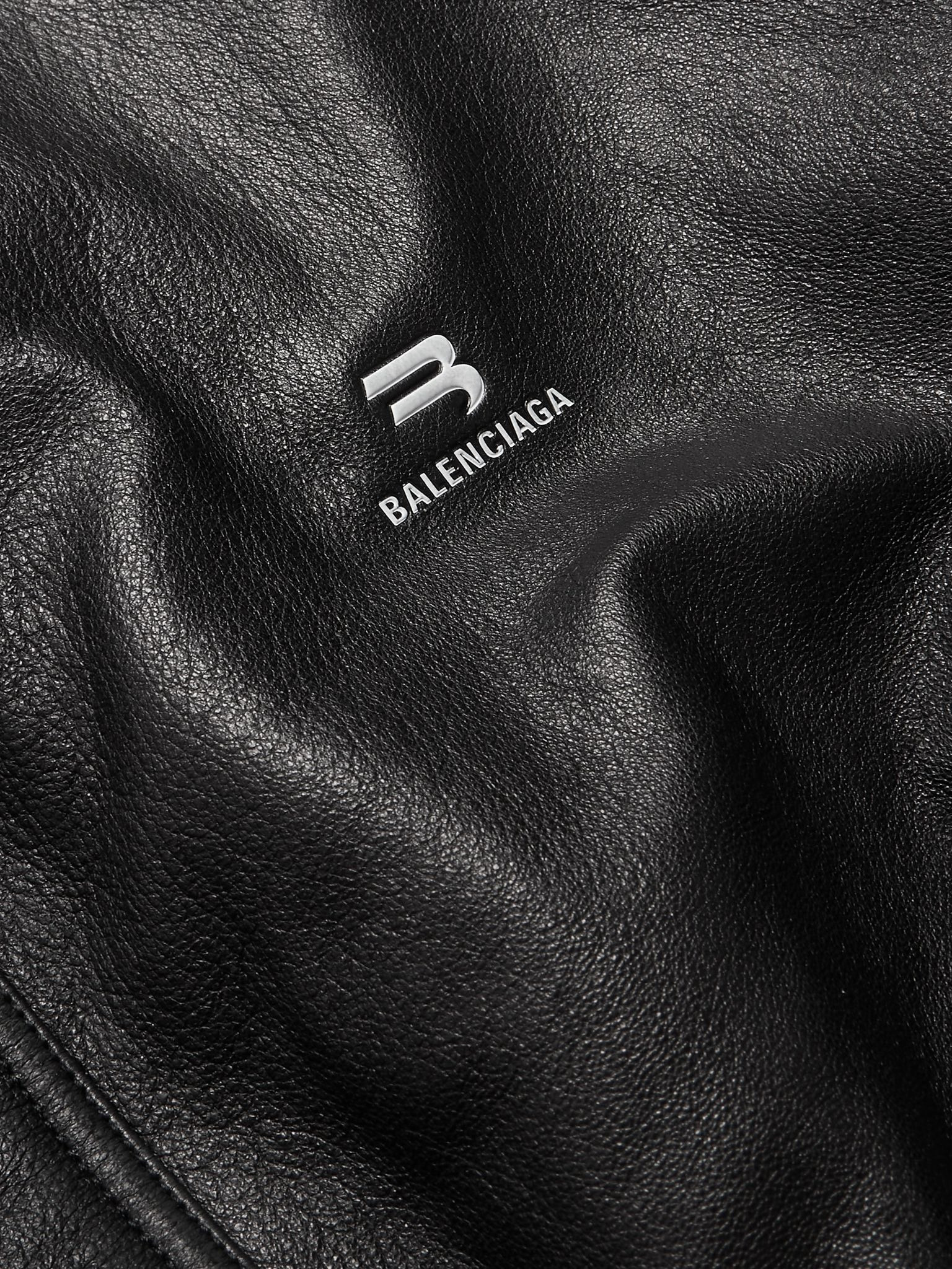 Logo-Embroidered Leather Blouson Jacket Black - 5