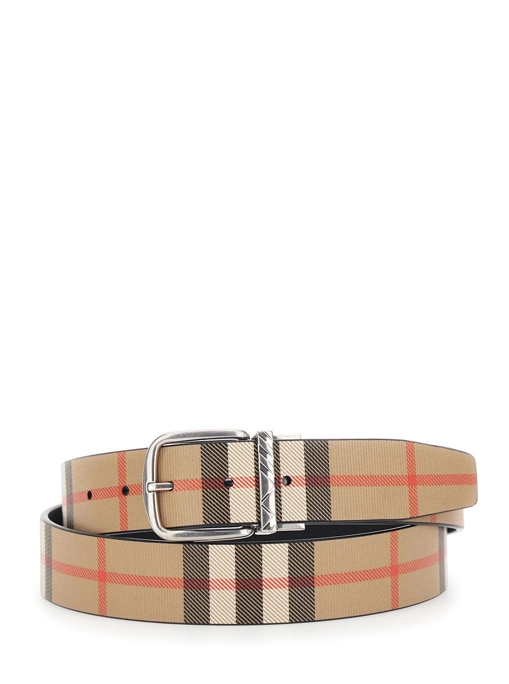 Burberry Men Beige Reversible Belt With All-Over Check Motif In Leather Man - 1
