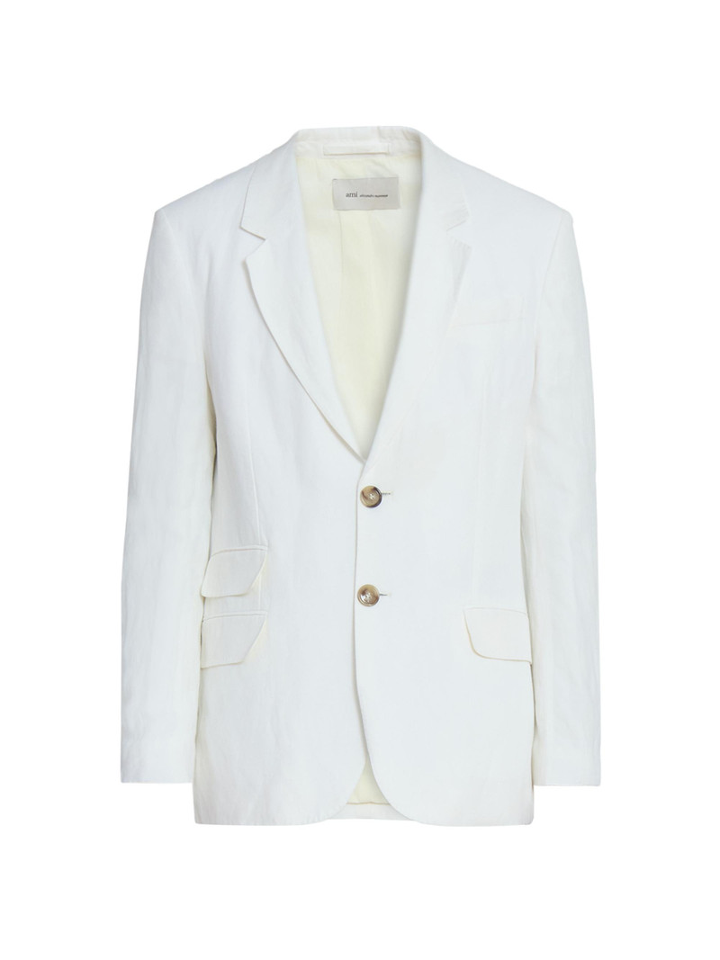 Men's Notch Lapel Linen-Blend Single-Breasted Blazer - Blanc Creme 1