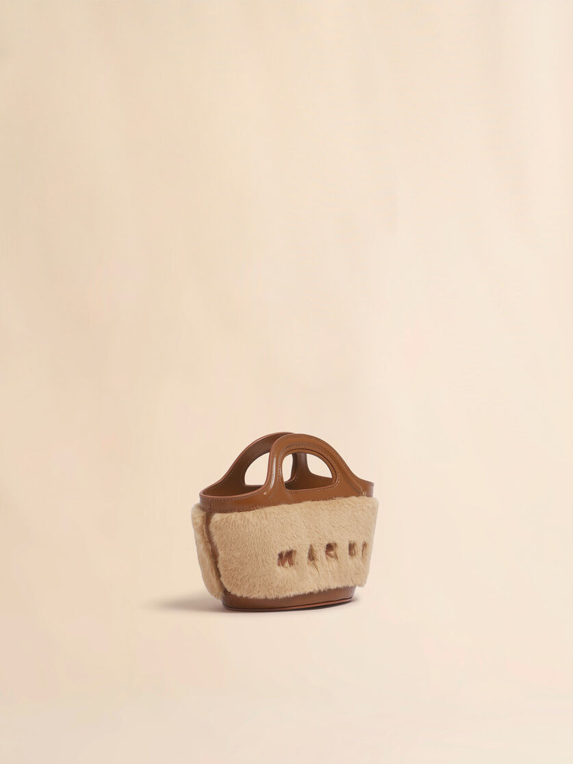 BEIGE TROPICALIA MICRO BAG WITH FUR TRIM - 5