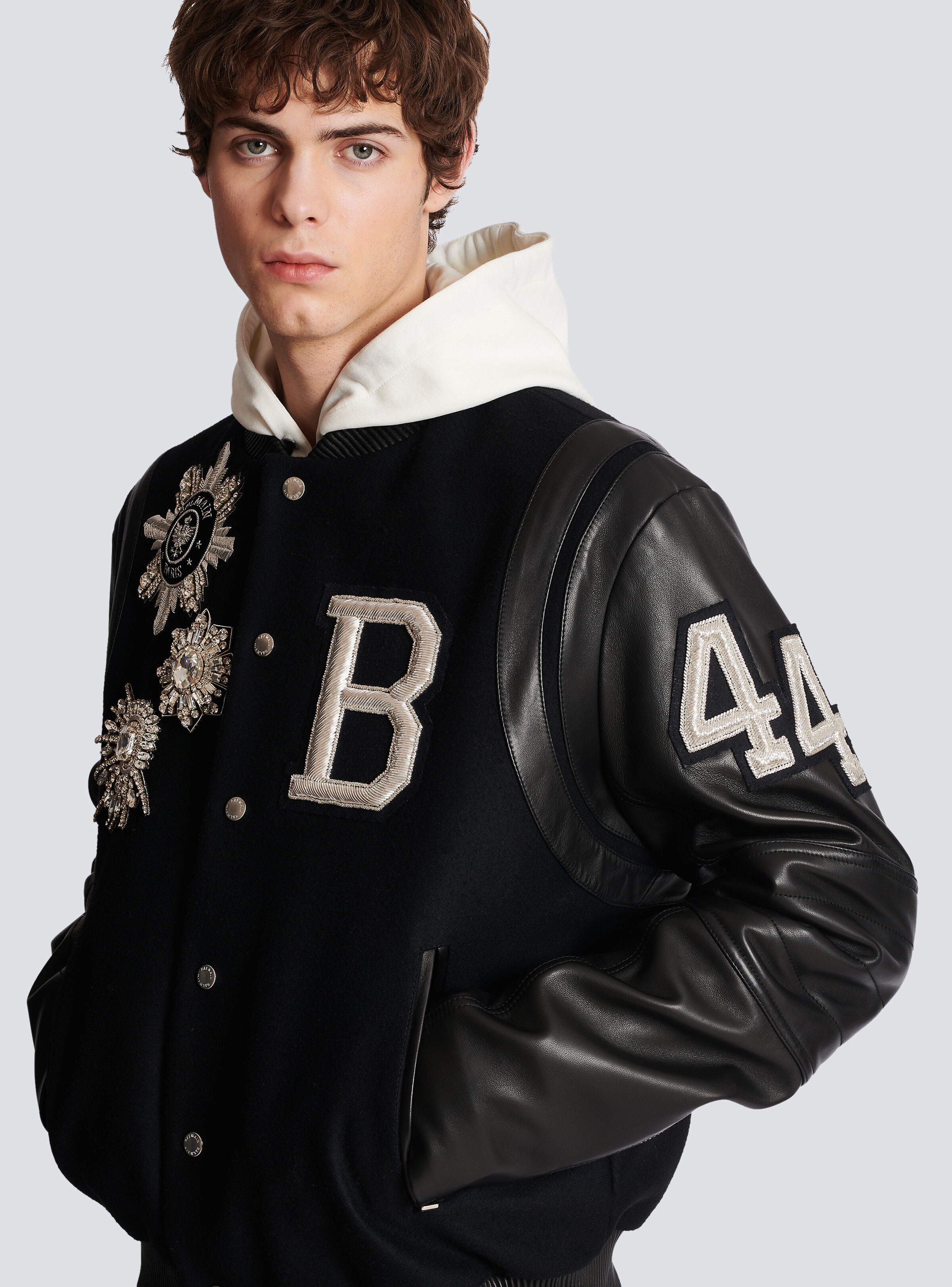 Balmain leather and wool jacket - 8