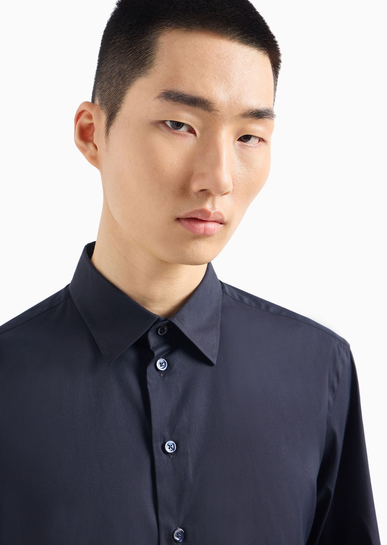 Stretch, polished cotton shirt with classic collar - 5