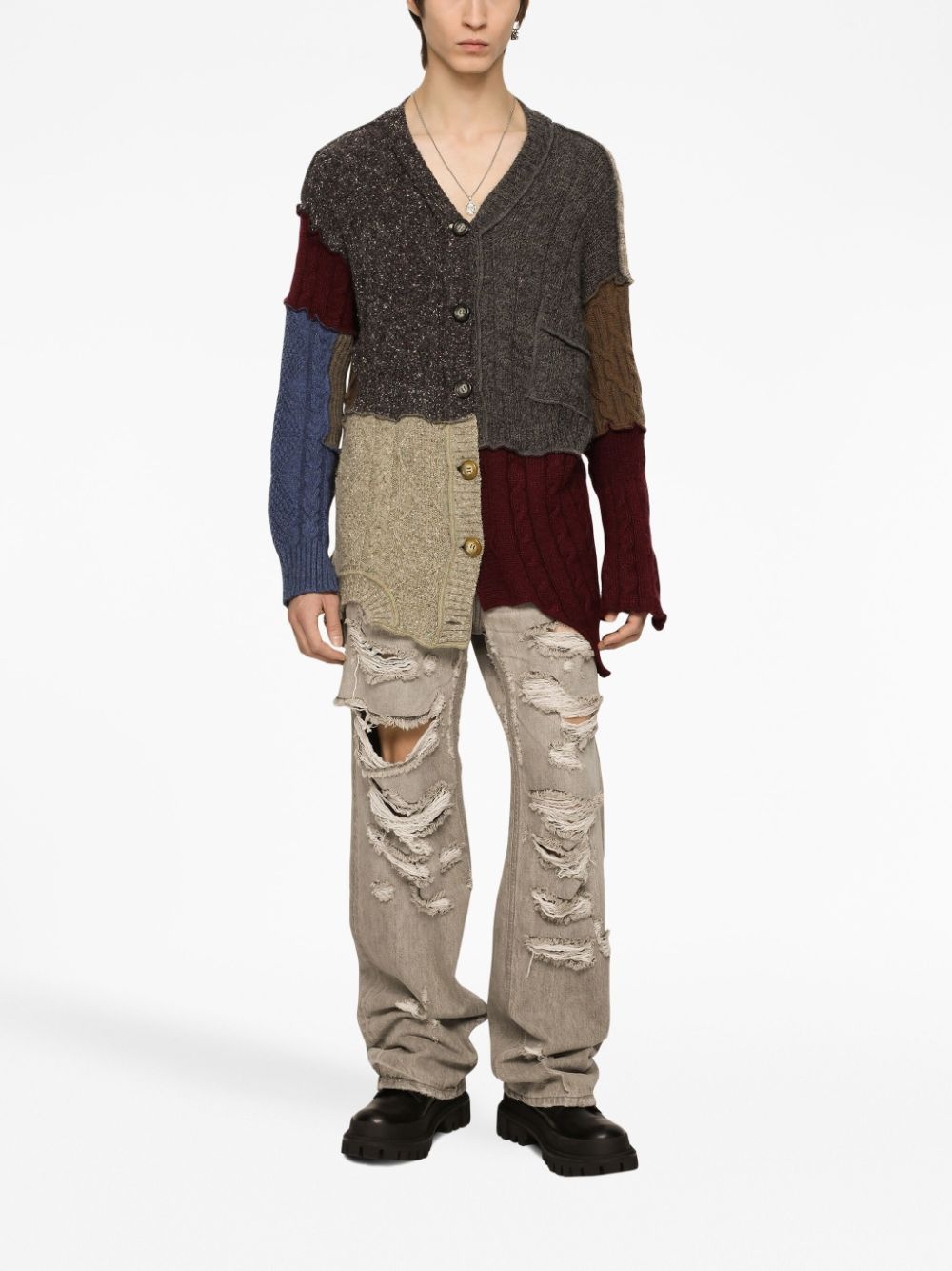 patchwork distressed cardigan - 3