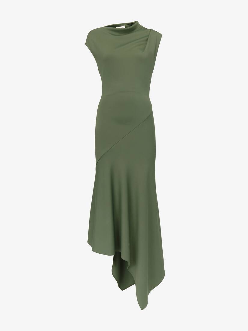 Women's Asymmetric Midi Dress in Khaki - 2