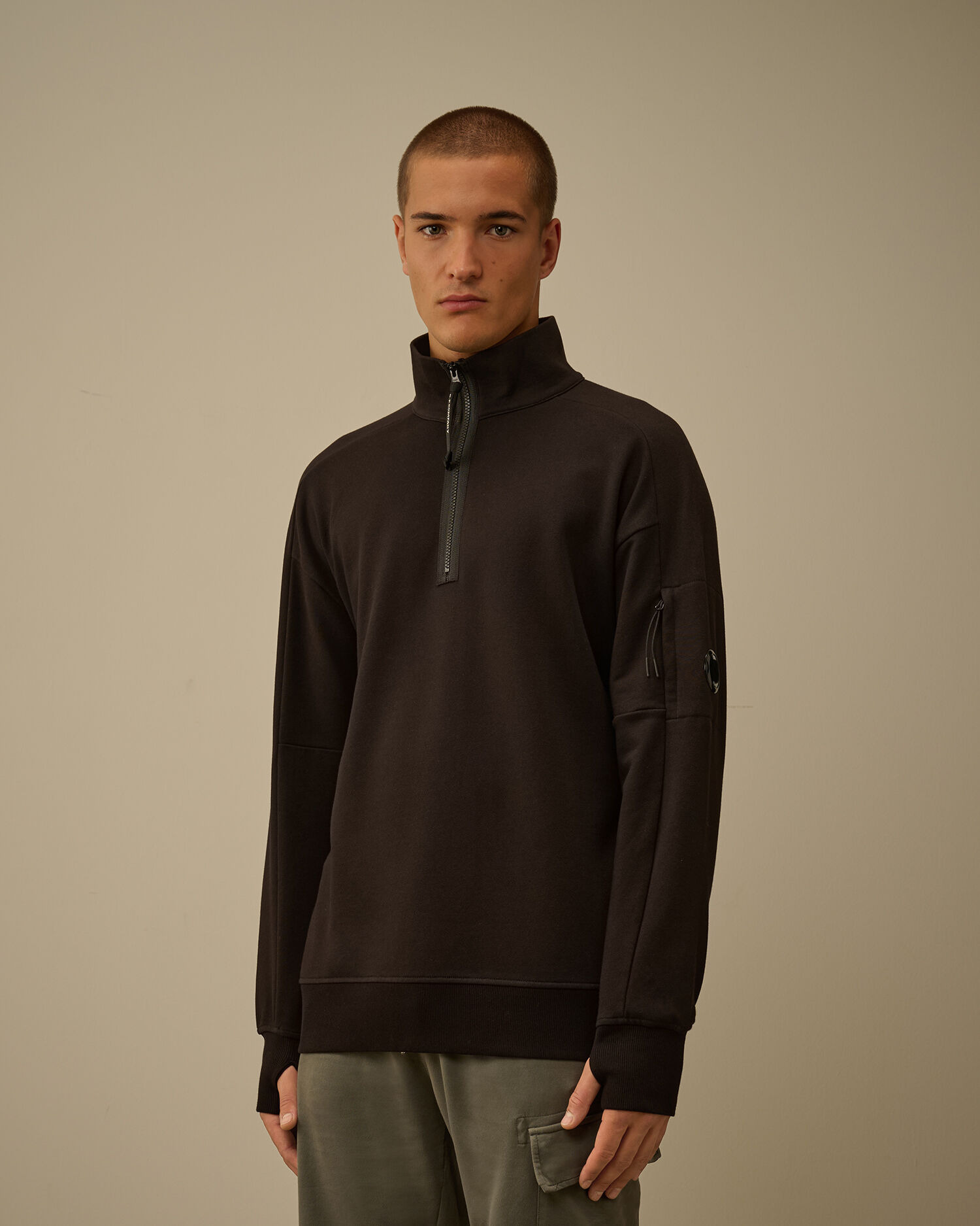 Diagonal Raised Fleece Half Zip Sweatshirt - 3