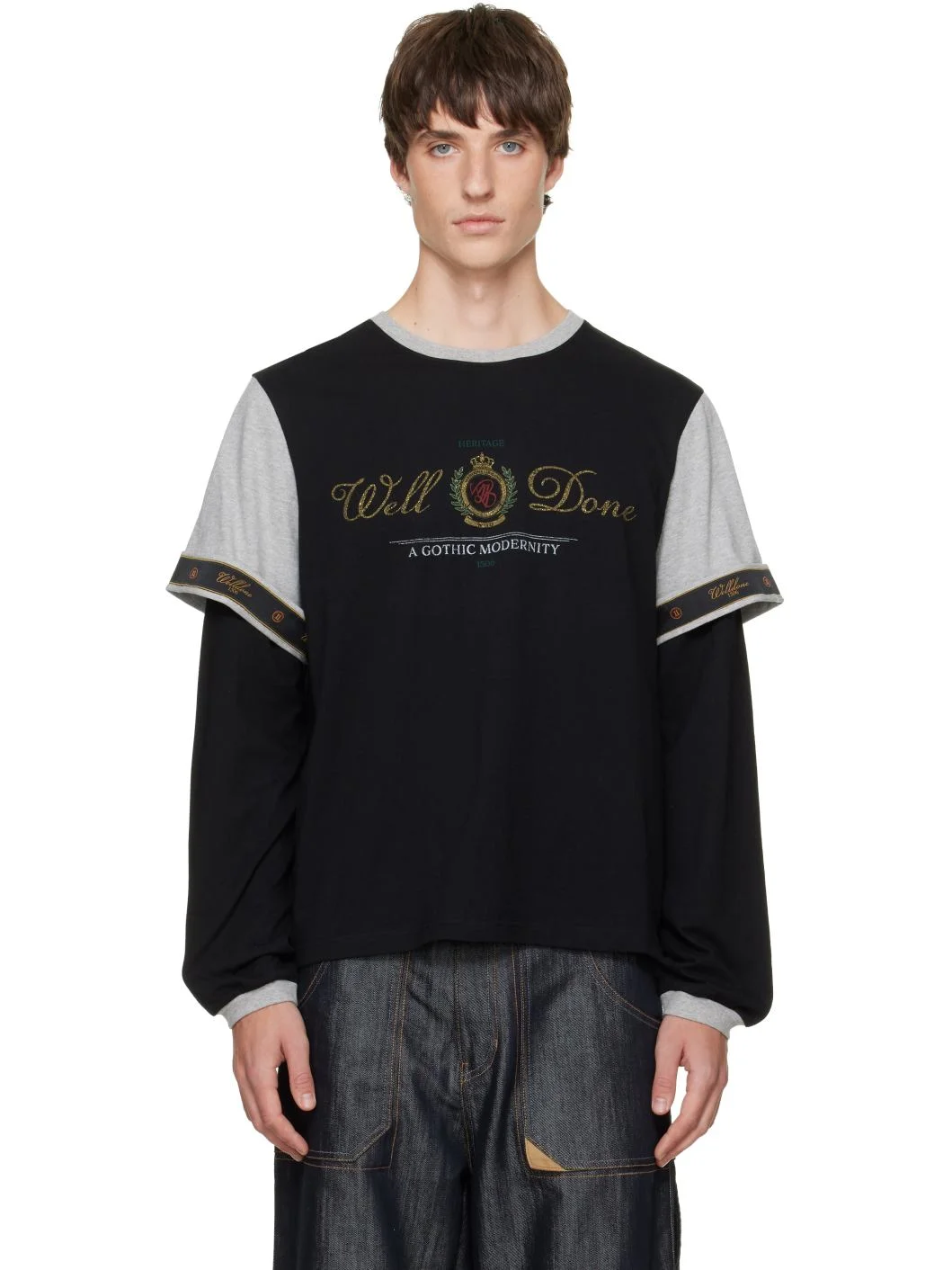 Black Double-Sleeve Tape Long Sleeve T-shirt - 1