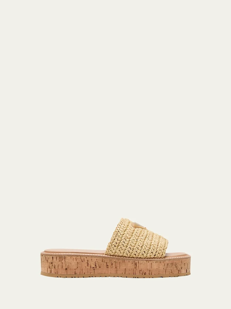 Raffia Cork Flatform Slide Sandals - 1