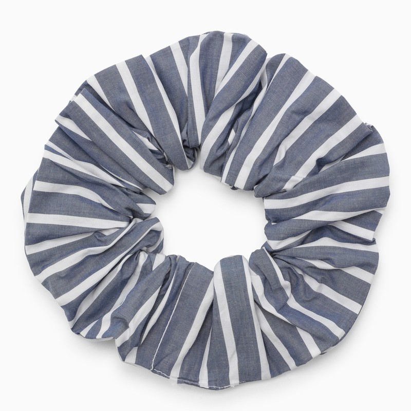 White/grey striped scrunchie with logo - 1
