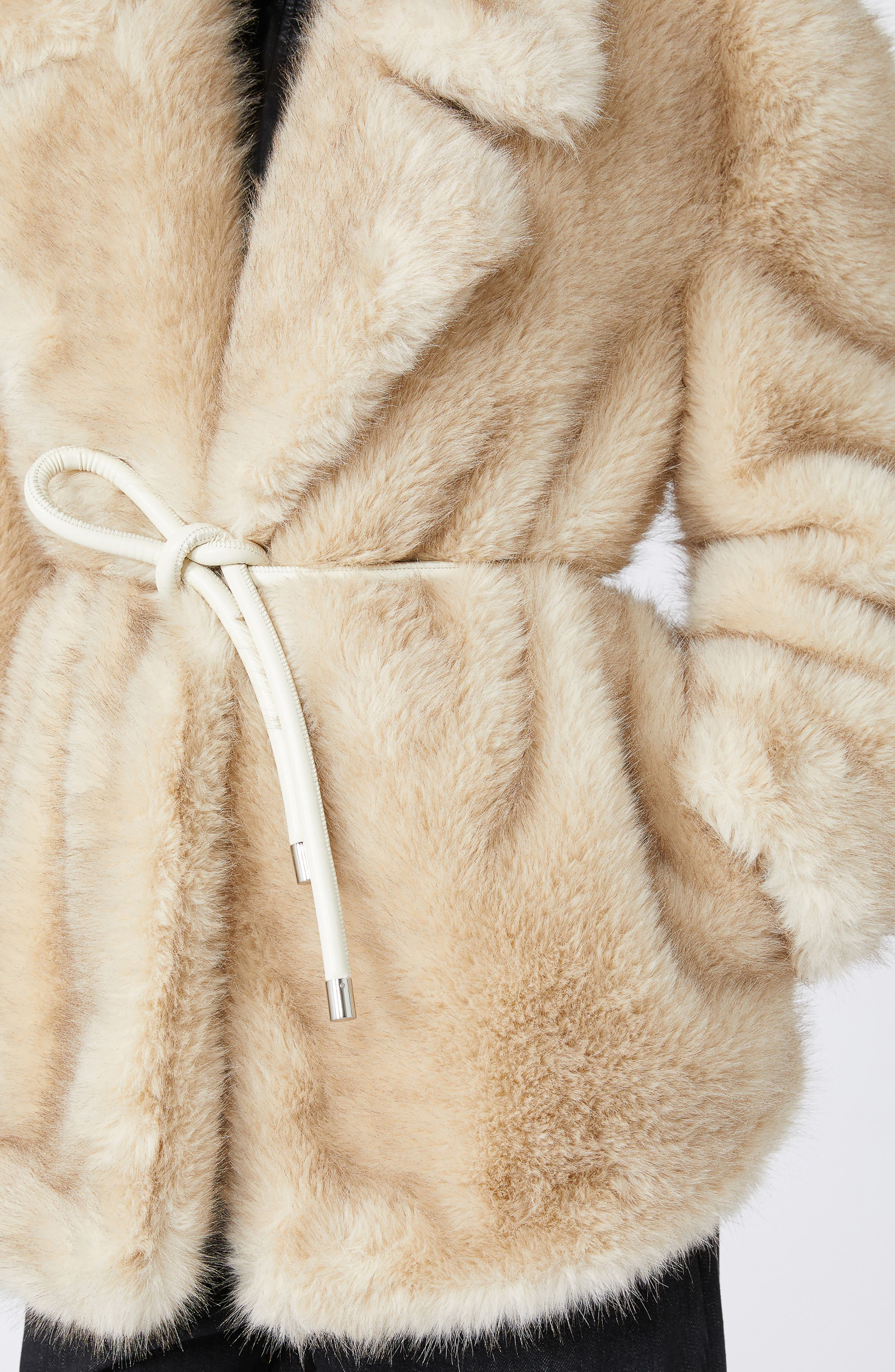 SPORTMAX Rosaria Faux Fur Belted Jacket in Beige at Nordstrom - 4