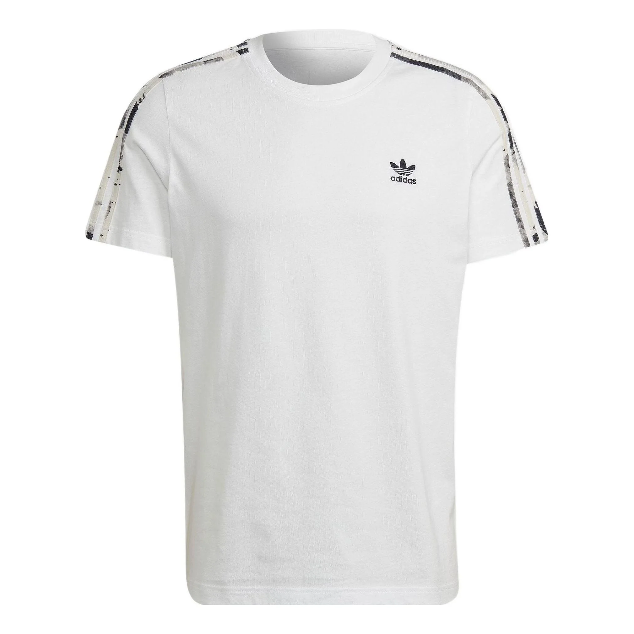 Men's adidas Logo Embroidered Stripe Round Neck Sports Short Sleeve White T-Shirt HK2798 - 1