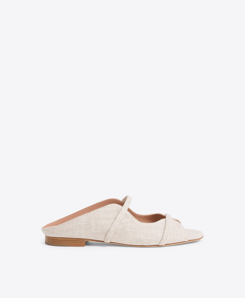 Norah Beige Linen Flat Sandals 1