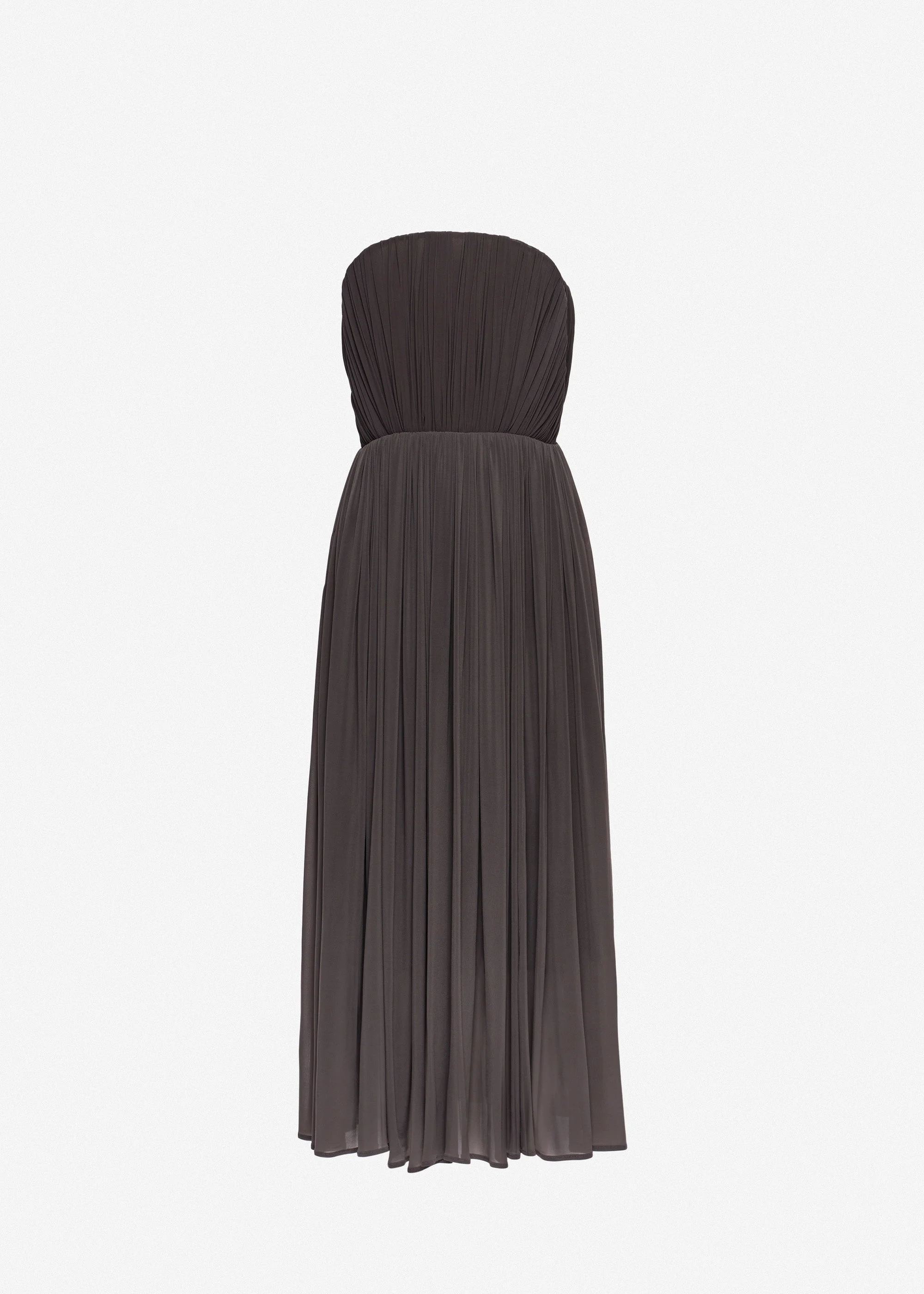 Strapless pleated corset dress in brown - 1